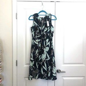 Ann Taylor Factory Navy Blue and Mint Green Floral Ruffle Dress